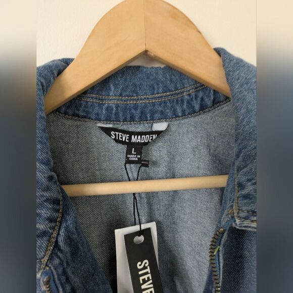 Steve Madden Women's Coya Smock-Waist Denim Long Sleeve Jumpsuit L Large - Picture 6 of 8